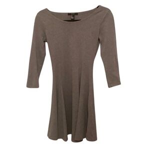 Forever 21 Gray Knit Dress Small 3/4 Sleeve Scoop Neck A-Line Casual Stretch